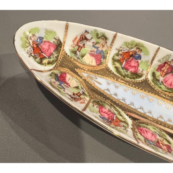 Vintage Royal Vienna 1102 Oval Serving/Relish‎ Tray Courting Couples Gold Trim - Picture 2 of 10